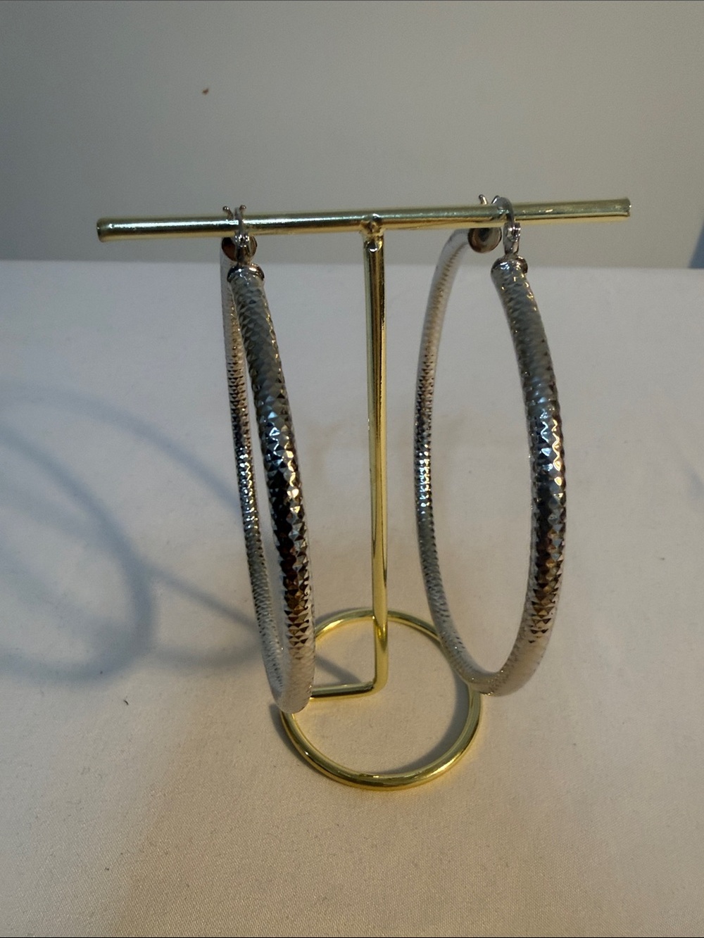 Fashion Jewelry Silver Faceted Hoop Earrings